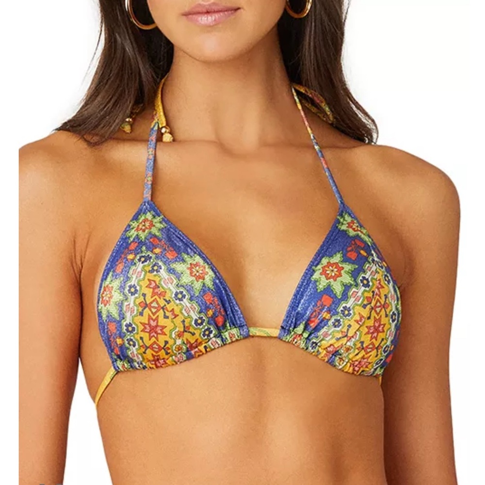 Shoshonna Mitered printed patterned triangle bikini halter tie top C/D NWT